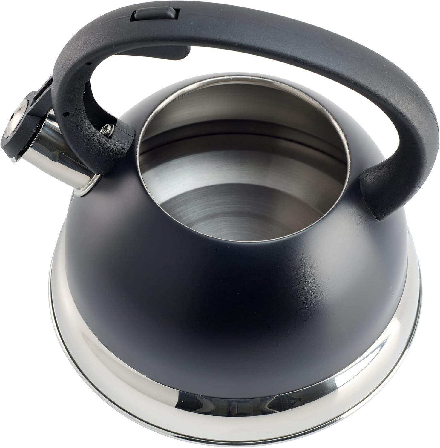 image:imageMr Coffee Armidale 25QT Whistling Tea Kettle Large Brushed Stainless Steel Kettle for Stovetop Durable FastBoil Tea PotMatte Black