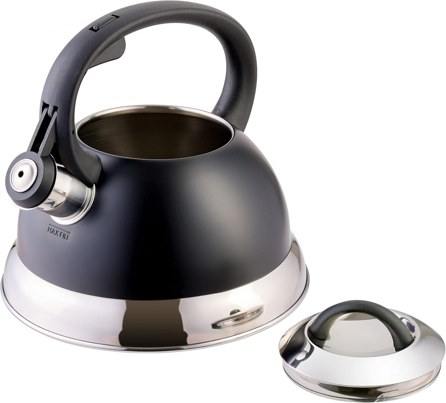 image:imageMr Coffee Armidale 25QT Whistling Tea Kettle Large Brushed Stainless Steel Kettle for Stovetop Durable FastBoil Tea PotMatte Black