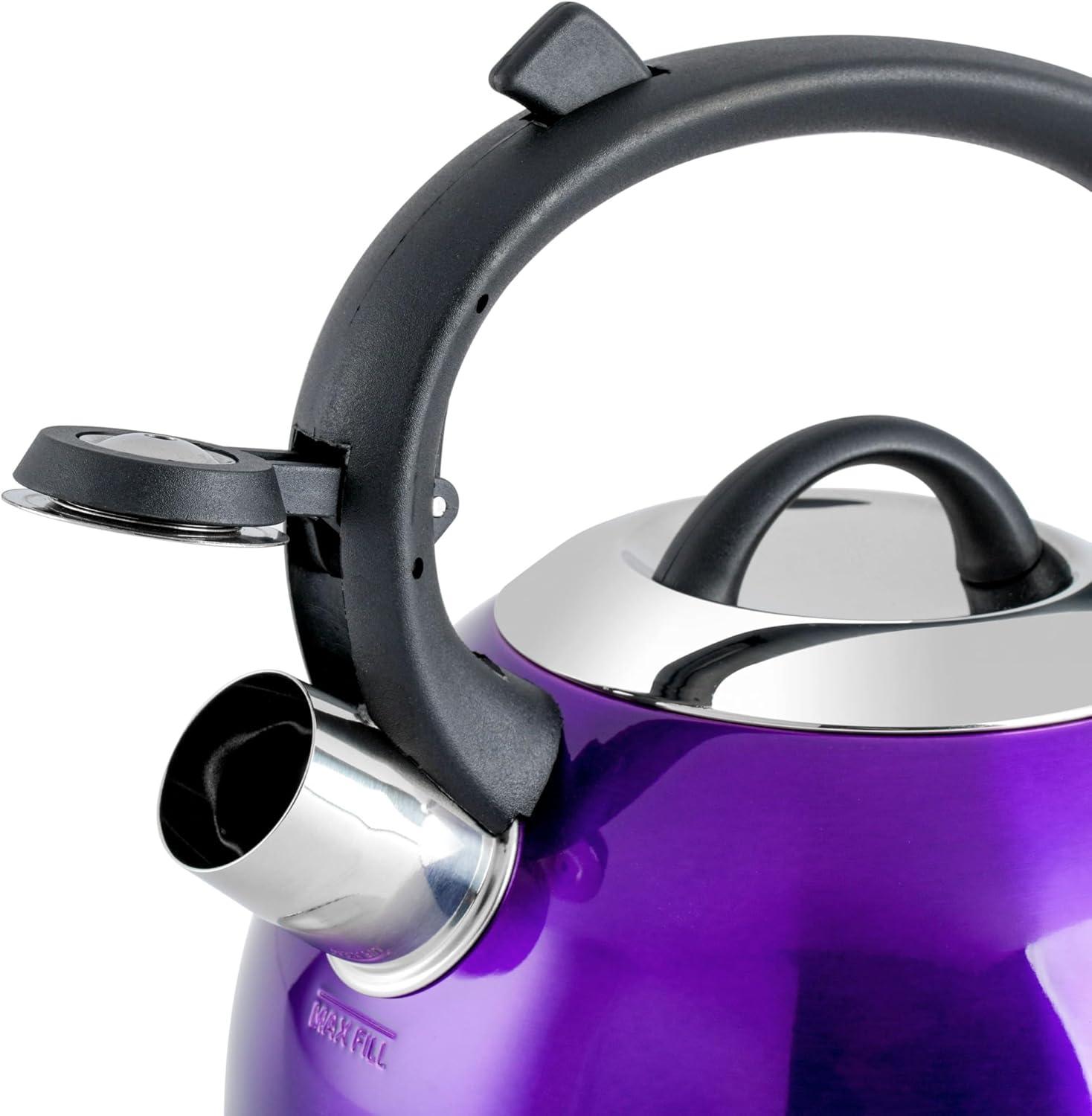 image:imageMr Coffee Armidale 25QT Whistling Tea Kettle Large Brushed Stainless Steel Kettle for Stovetop Durable FastBoil Tea PotMetallic Purple