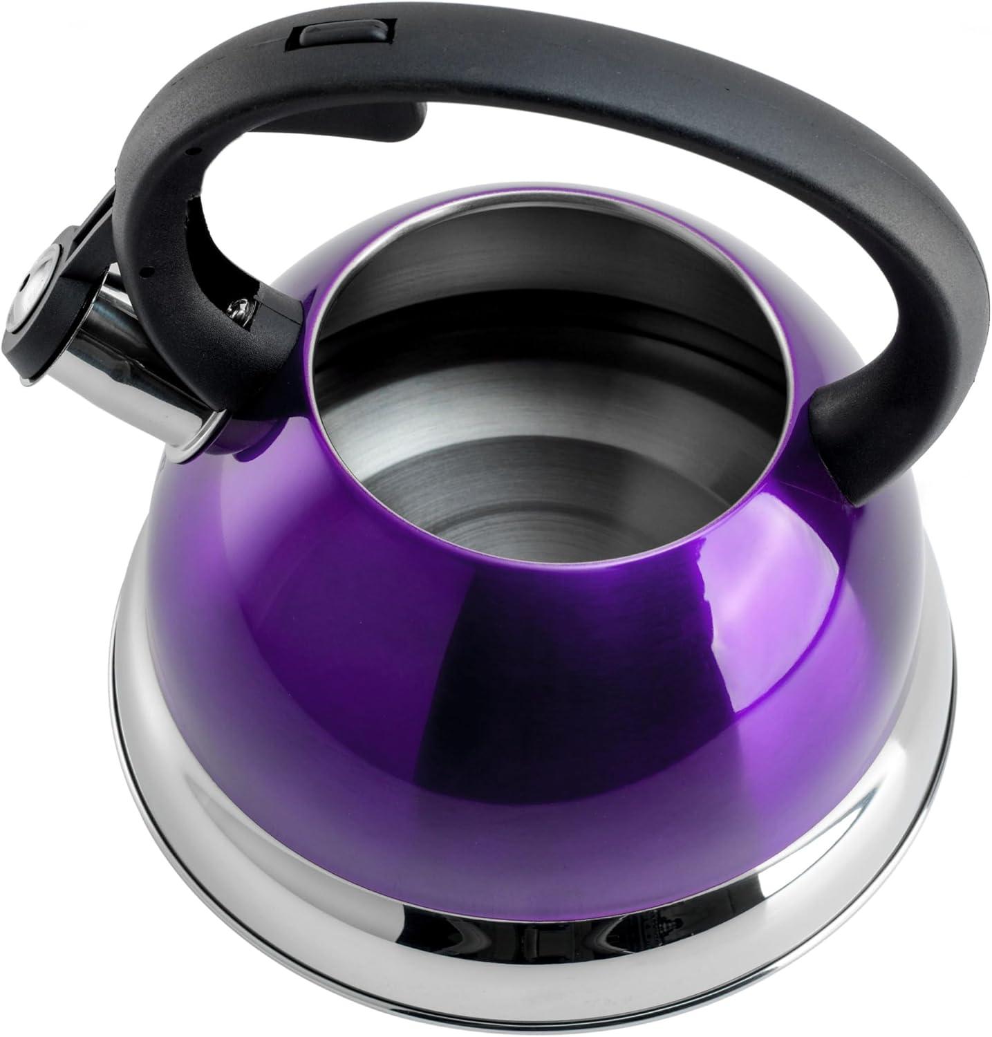image:imageMr Coffee Armidale 25QT Whistling Tea Kettle Large Brushed Stainless Steel Kettle for Stovetop Durable FastBoil Tea PotMetallic Purple