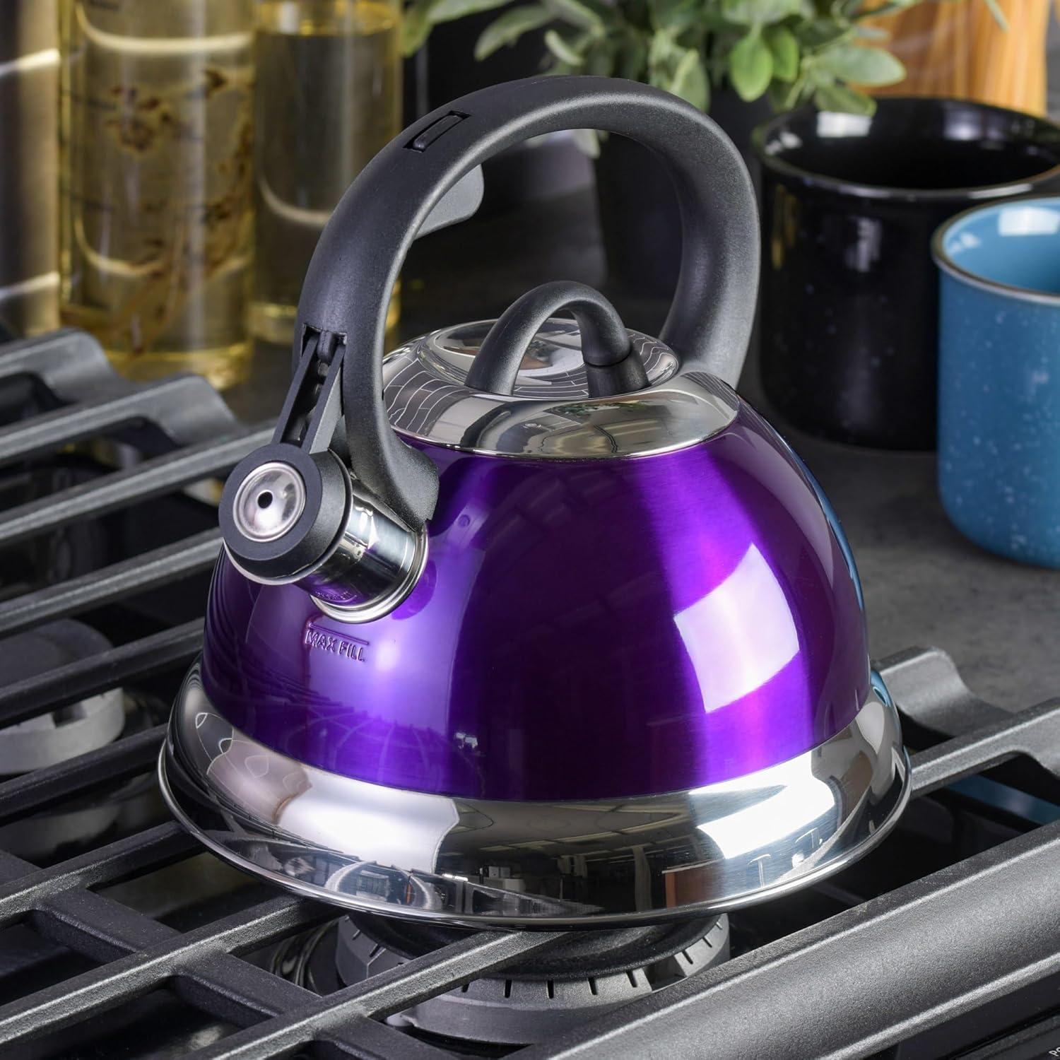 image:imageMr Coffee Armidale 25QT Whistling Tea Kettle Large Brushed Stainless Steel Kettle for Stovetop Durable FastBoil Tea PotMetallic Purple