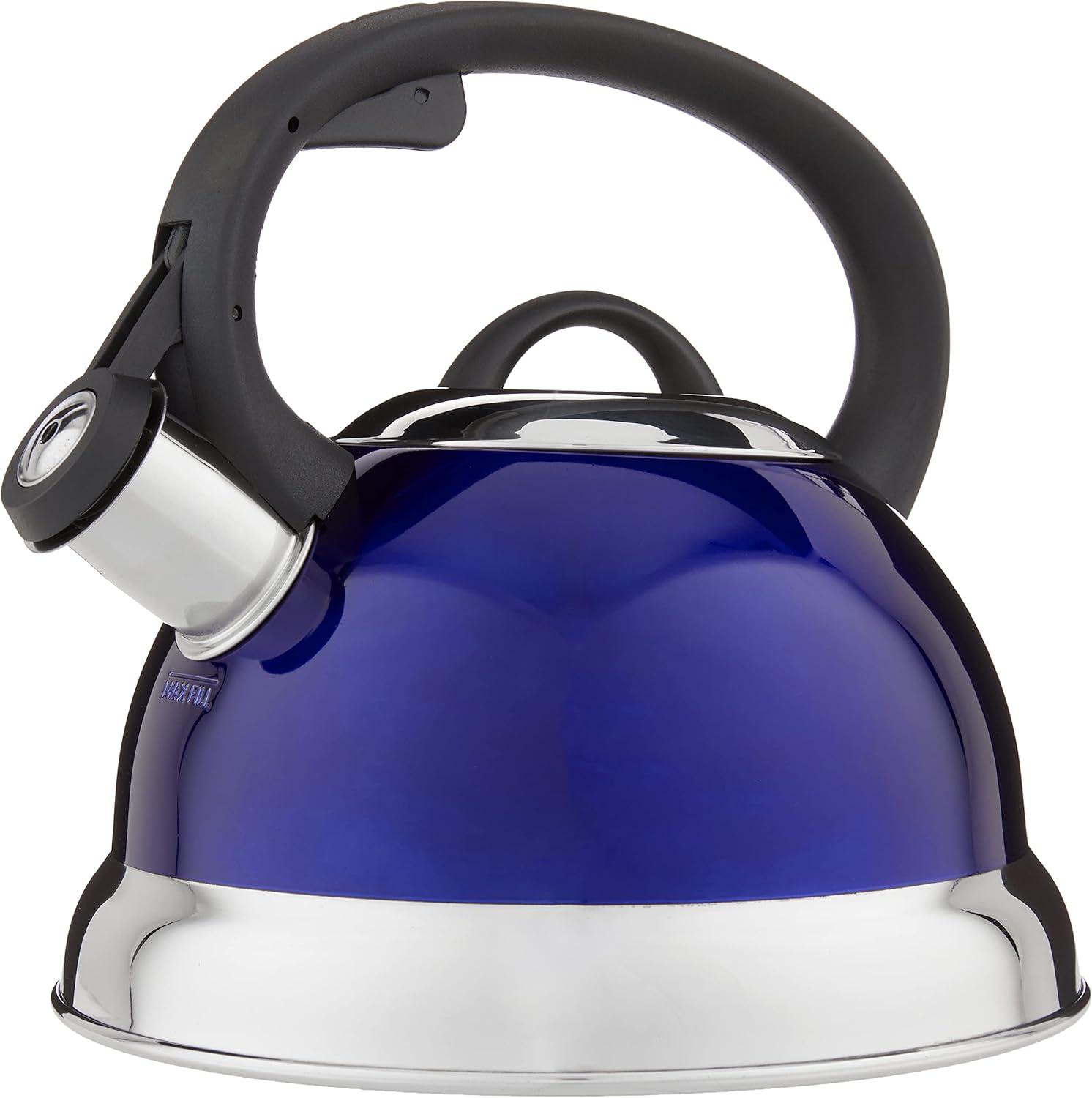 image:imageMr Coffee Armidale 25QT Whistling Tea Kettle Large Brushed Stainless Steel Kettle for Stovetop Durable FastBoil Tea PotMetallic Royal Blue
