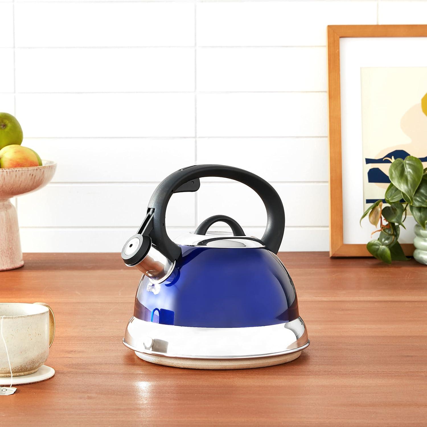 image:imageMr Coffee Armidale 25QT Whistling Tea Kettle Large Brushed Stainless Steel Kettle for Stovetop Durable FastBoil Tea PotMetallic Royal Blue