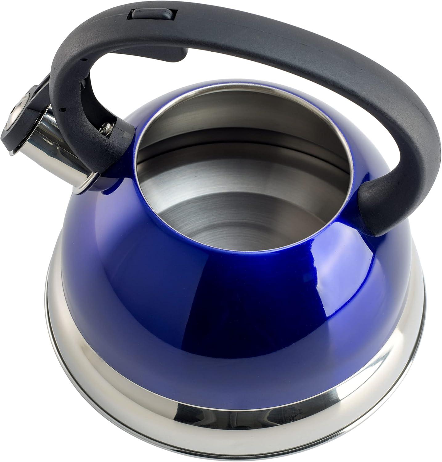 image:imageMr Coffee Armidale 25QT Whistling Tea Kettle Large Brushed Stainless Steel Kettle for Stovetop Durable FastBoil Tea PotMetallic Royal Blue