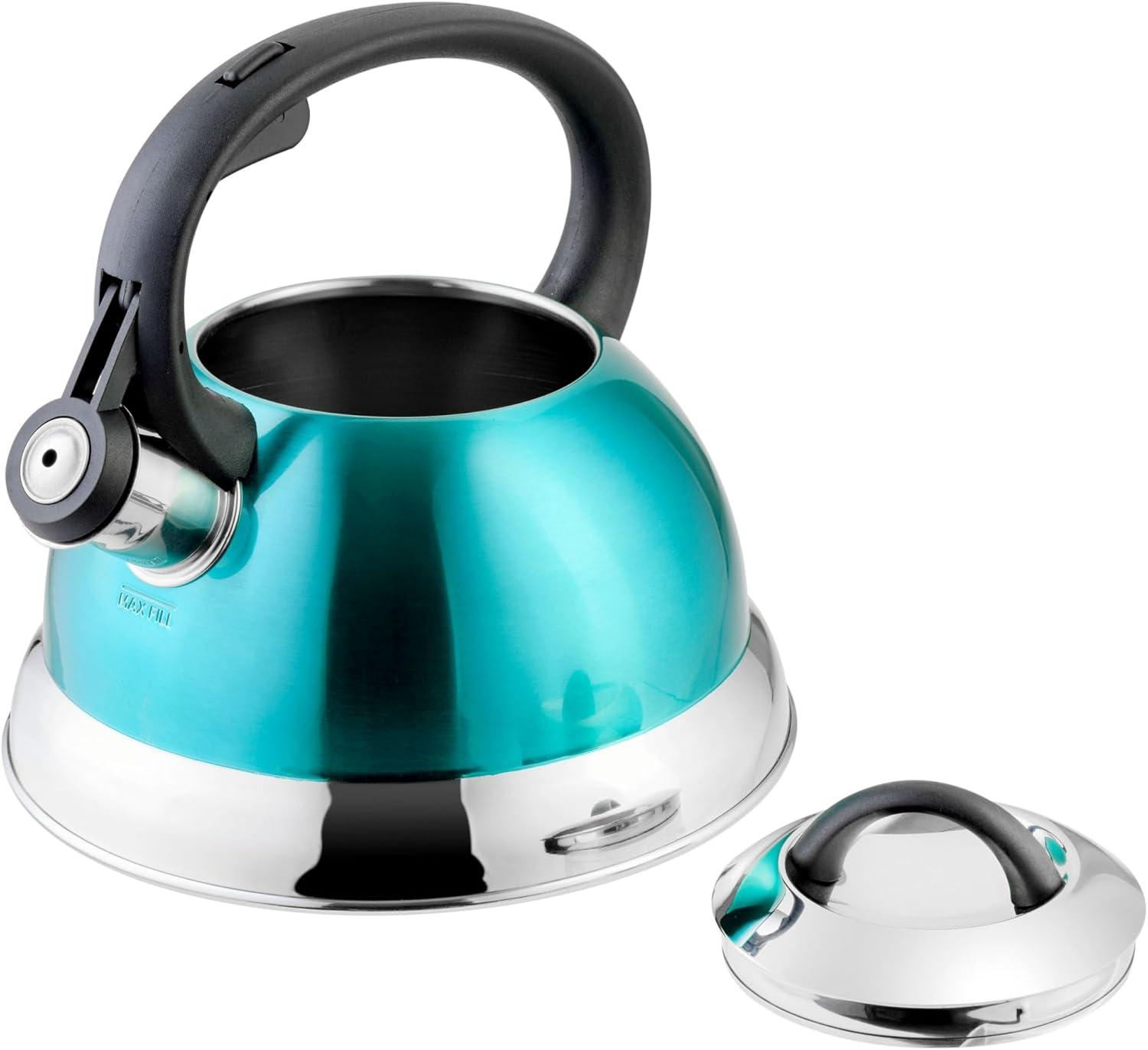 image:imageMr Coffee Armidale 25QT Whistling Tea Kettle Large Brushed Stainless Steel Kettle for Stovetop Durable FastBoil Tea PotMetallic Teal Green