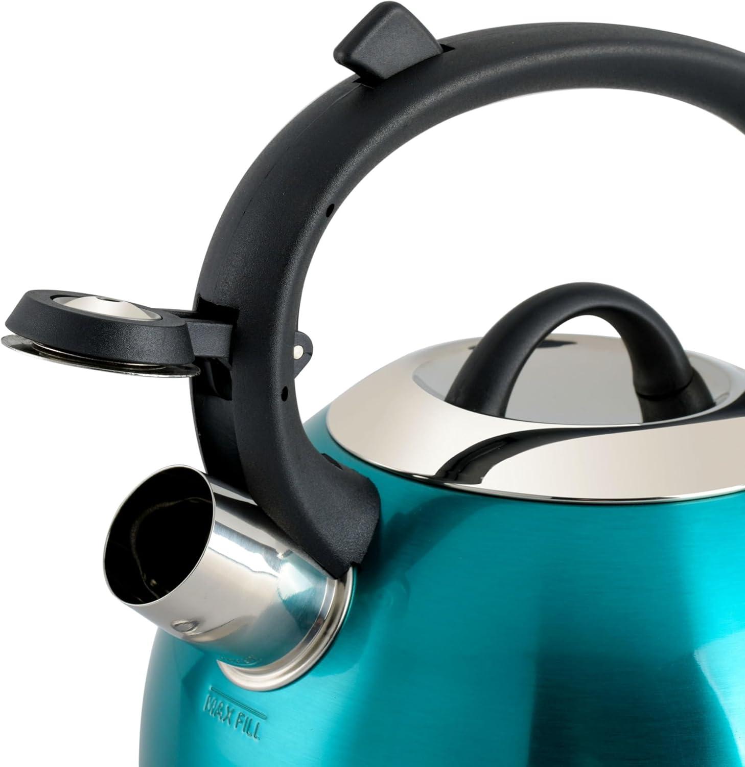 image:imageMr Coffee Armidale 25QT Whistling Tea Kettle Large Brushed Stainless Steel Kettle for Stovetop Durable FastBoil Tea PotMetallic Teal Green