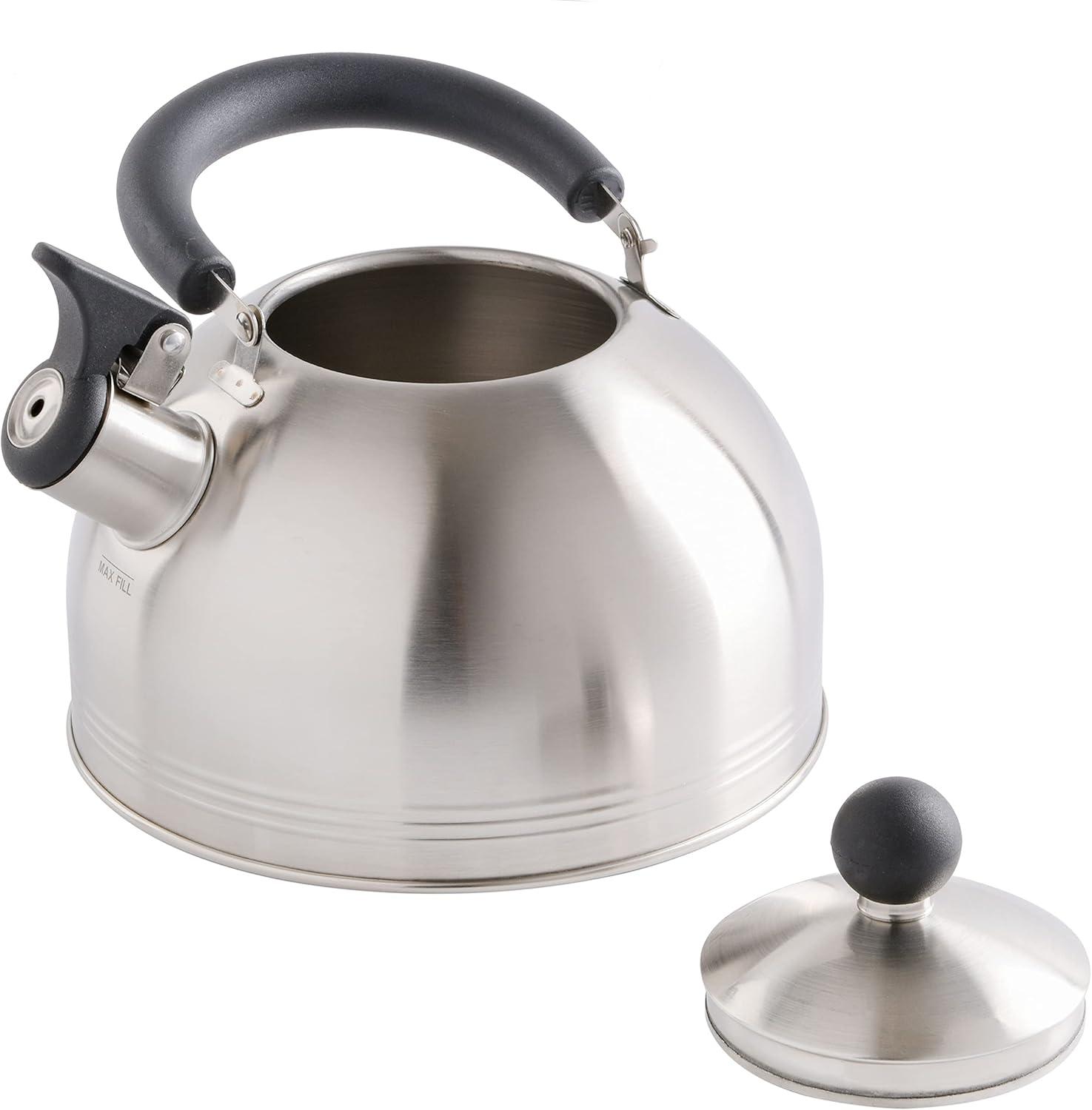 image:imageMr Coffee Carterton Stainless Steel Whistling Tea Kettle 15Quart Capacity Mirror Polish Finish Durable Tea Kettle for Stovetop Fast Boiling Easy Pouring Pack of 6Mirror Polish