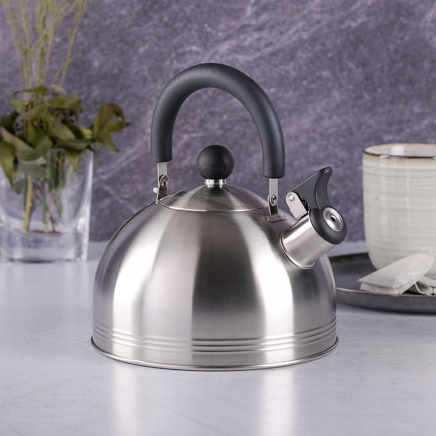 image:imageMr Coffee Carterton Stainless Steel Whistling Tea Kettle 15Quart Capacity Mirror Polish Finish Durable Tea Kettle for Stovetop Fast Boiling Easy Pouring Pack of 6Mirror Polish