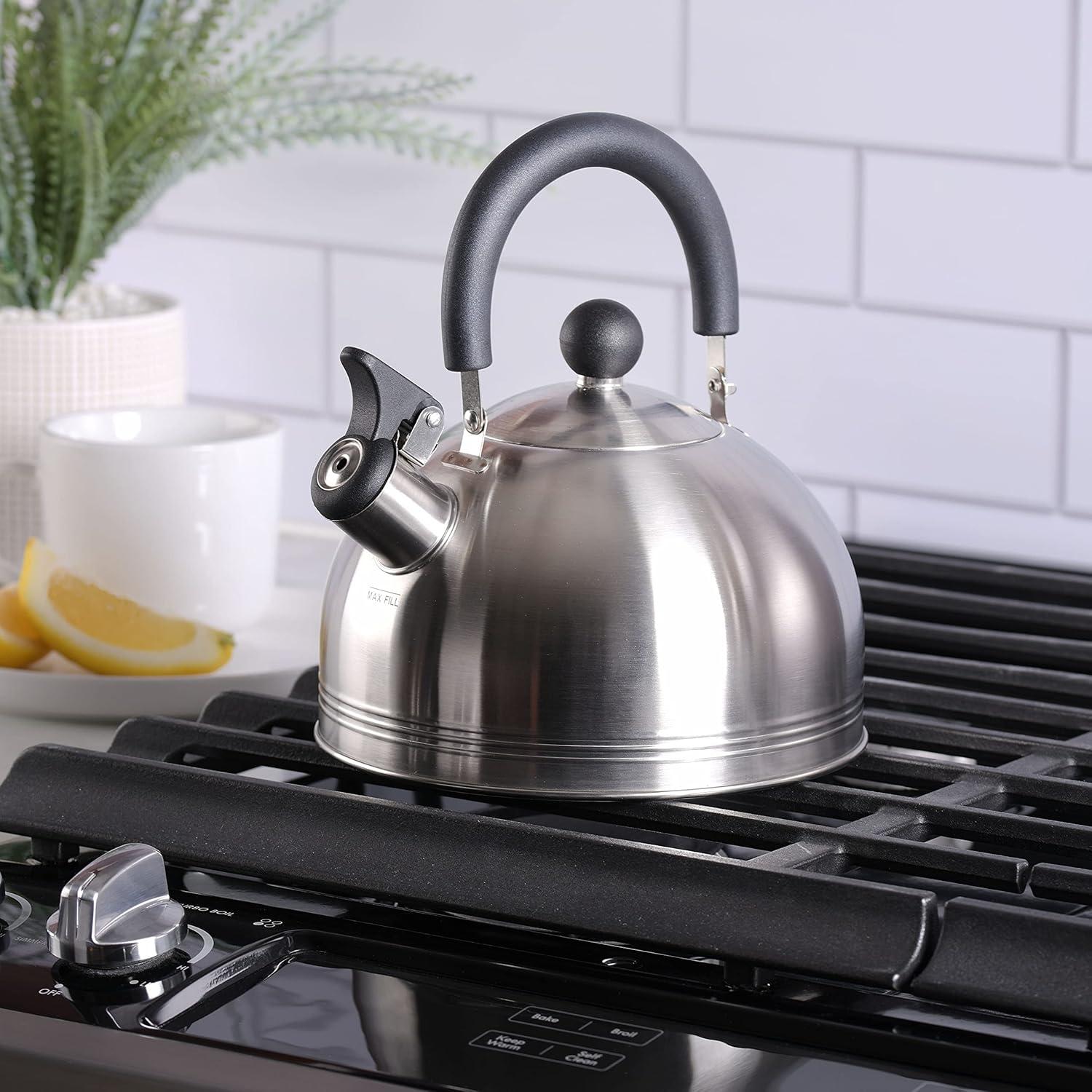 image:imageMr Coffee Carterton Stainless Steel Whistling Tea Kettle 15Quart Capacity Mirror Polish Finish Durable Tea Kettle for Stovetop Fast Boiling Easy Pouring Pack of 6Mirror Polish