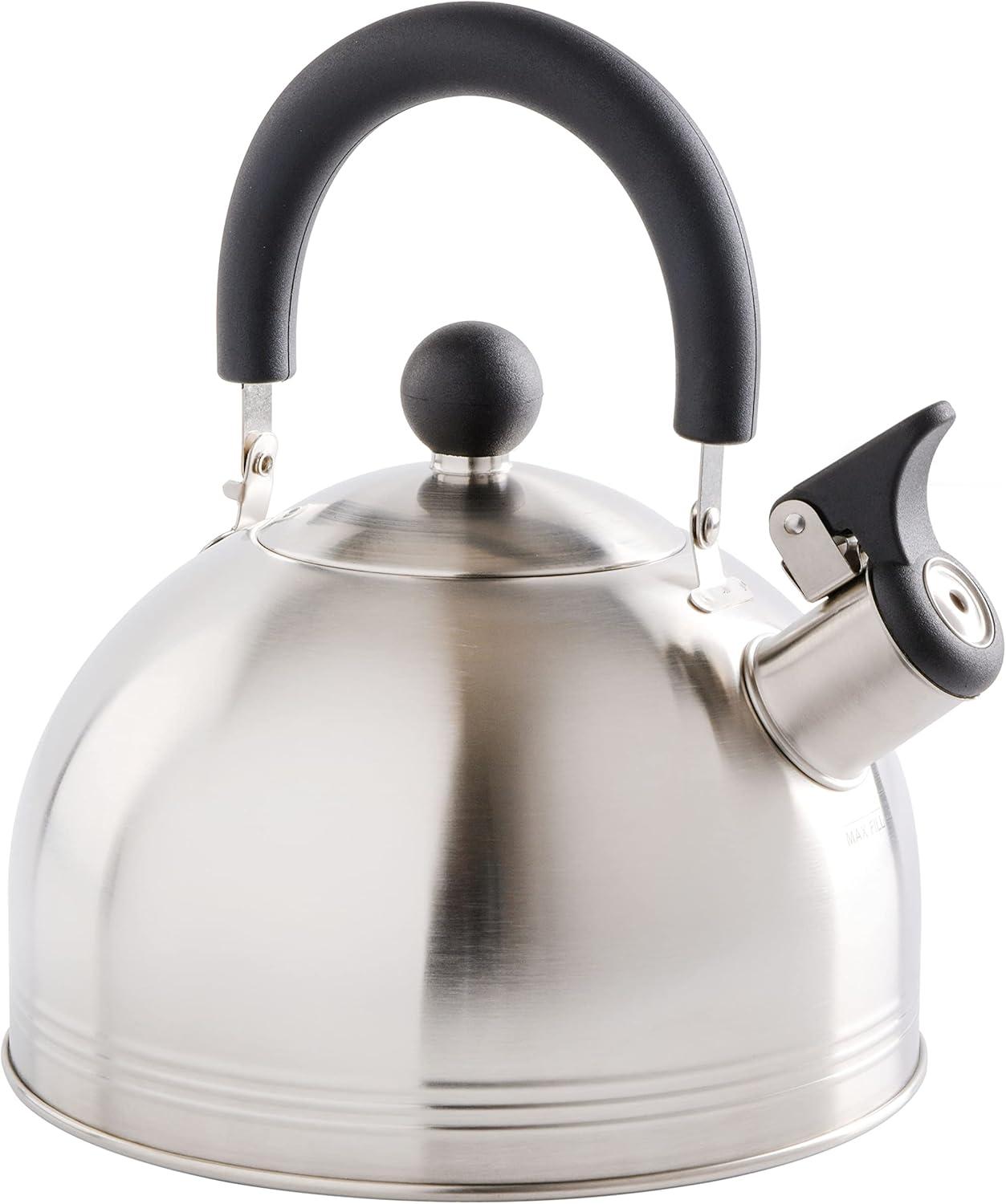 image:imageMr Coffee Carterton Stainless Steel Whistling Tea Kettle 15Quart Capacity Mirror Polish Finish Durable Tea Kettle for Stovetop Fast Boiling Easy Pouring Pack of 6Mirror Polish