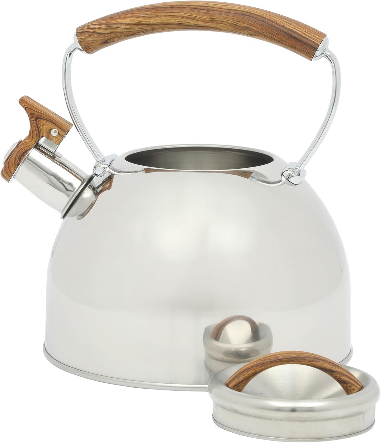 image:imageMr Coffee Flintshire 22 Quart Large Whistling Stainless Steel Tea Kettle Matte Black with Copper Accent Stovetop FastBoil Tea PotStainless Steel w Wood Handle
