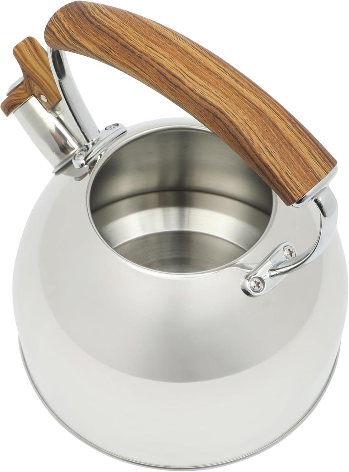 image:imageMr Coffee Flintshire 22 Quart Large Whistling Stainless Steel Tea Kettle Matte Black with Copper Accent Stovetop FastBoil Tea PotStainless Steel w Wood Handle