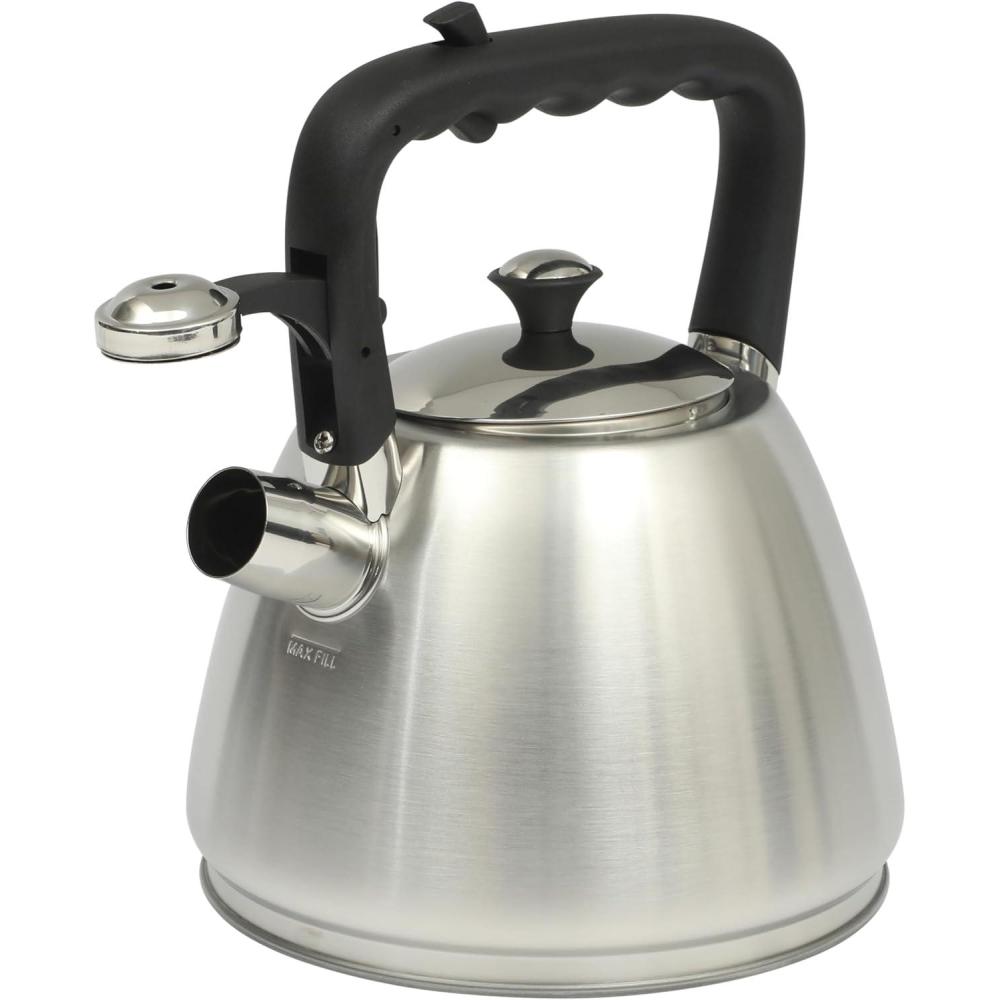 image:imageMr Coffee Armidale 25QT Whistling Tea Kettle Large Brushed Stainless Steel Kettle for Stovetop Durable FastBoil Tea PotBrushed Satin Armidale