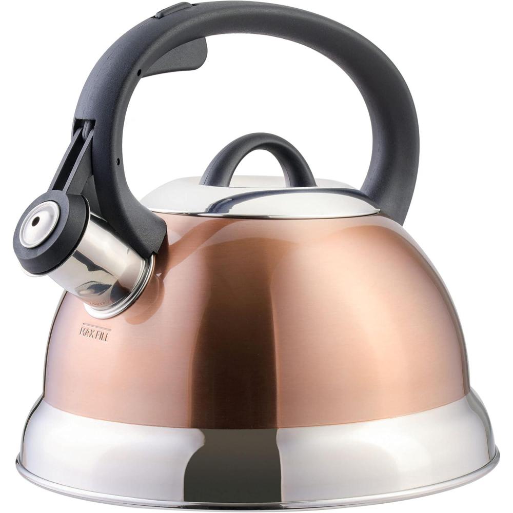 image:imageMr Coffee Armidale 25QT Whistling Tea Kettle Large Brushed Stainless Steel Kettle for Stovetop Durable FastBoil Tea PotCopper