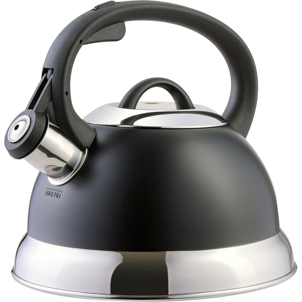 image:imageMr Coffee Armidale 25QT Whistling Tea Kettle Large Brushed Stainless Steel Kettle for Stovetop Durable FastBoil Tea PotMatte Black