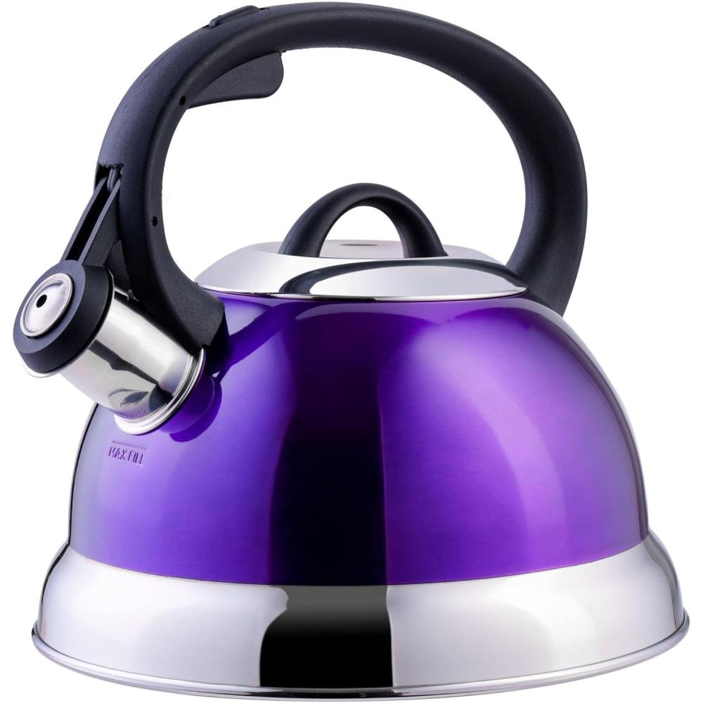 image:imageMr Coffee Armidale 25QT Whistling Tea Kettle Large Brushed Stainless Steel Kettle for Stovetop Durable FastBoil Tea PotMetallic Purple