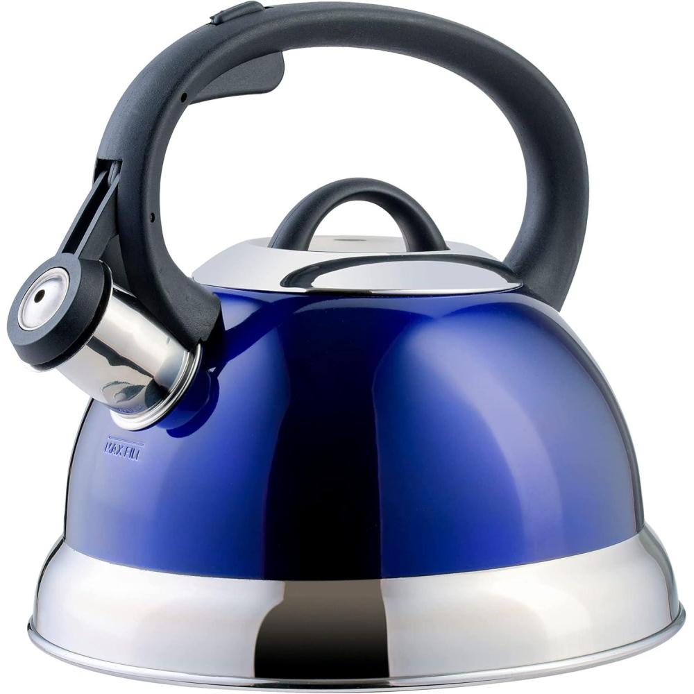 image:imageMr Coffee Armidale 25QT Whistling Tea Kettle Large Brushed Stainless Steel Kettle for Stovetop Durable FastBoil Tea PotMetallic Royal Blue