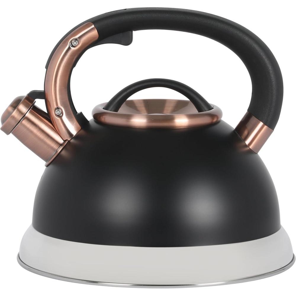image:imageMr Coffee Flintshire 22 Quart Large Whistling Stainless Steel Tea Kettle Matte Black with Copper Accent Stovetop FastBoil Tea PotMatte Black w Copper