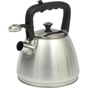Mr. Coffee Armidale 2.5QT Whistling Tea Kettle, Large Brushed Stainless Steel Kettle for Stovetop, Durable Fast-Boil Tea Pot(Brushed Satin (Armidale))