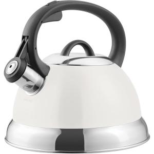 Mr. Coffee Armidale 2.5QT Whistling Tea Kettle, Large Brushed Stainless Steel Kettle for Stovetop, Durable Fast-Boil Tea Pot(Linen)