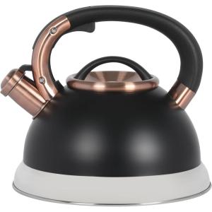 Mr. Coffee Flintshire 2.2 Quart Large Whistling Stainless Steel Tea Kettle, Matte Black with Copper Accent, Stovetop Fast-Boil Tea Pot(Matte Black w/ Copper)