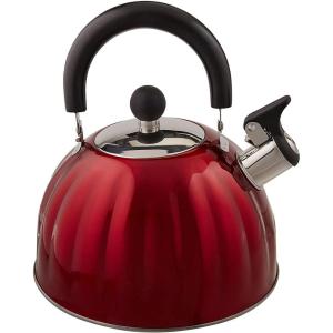 Mr. Coffee Flintshire 2.2 Quart Large Whistling Stainless Steel Tea Kettle, Matte Black with Copper Accent, Stovetop Fast-Boil Tea Pot(Metallic Red)