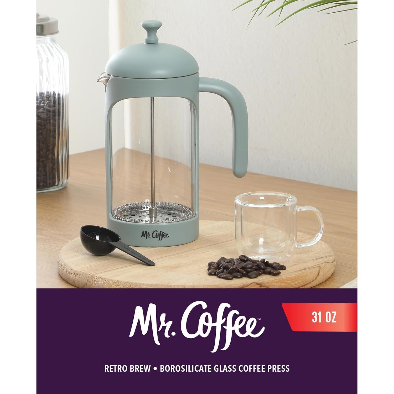 image:imageMr Coffee Daily Brew French Press Coffee Maker 30Ounce Glass Carafe with High Heat Resistant Durable Borasilicate Glass amp Gunmetal Frame and Plunger Includes Coffee ScoopTeal Polypropylene