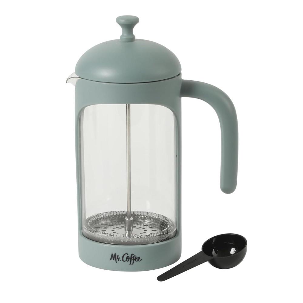image:imageMr Coffee Daily Brew French Press Coffee Maker 30Ounce Glass Carafe with High Heat Resistant Durable Borasilicate Glass amp Gunmetal Frame and Plunger Includes Coffee ScoopTeal Polypropylene