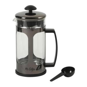 Mr. Coffee Daily Brew French Press Coffee Maker, 30-Ounce Glass Carafe with High Heat Resistant Durable Borasilicate Glass & Gunmetal Frame and Plunger, Includes Coffee Scoop(Gunmetal (Stainless Steel))