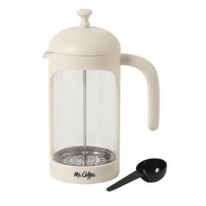 Mr. Coffee Daily Brew French Press Coffee Maker, 30-Ounce Glass Carafe with High Heat Resistant Durable Borasilicate Glass & Gunmetal Frame and Plunger, Includes Coffee Scoop(Cream (Polypropylene))